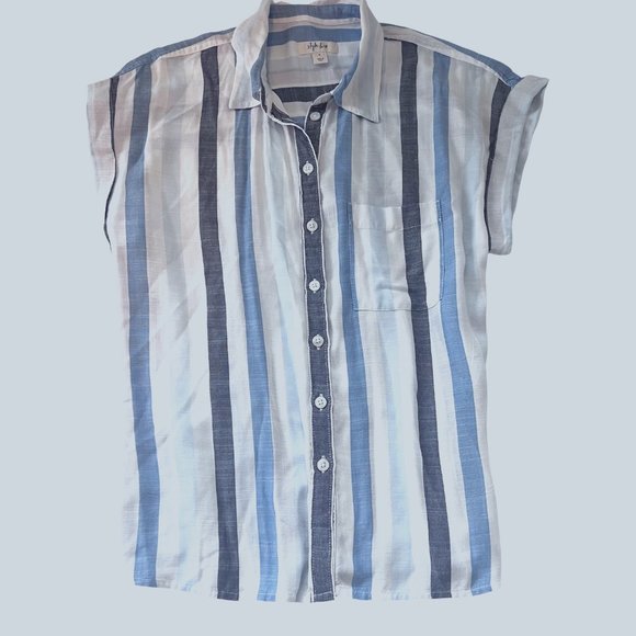New Striped Sleeveless Button Down High Low Top Size Small - Picture 1 of 8
